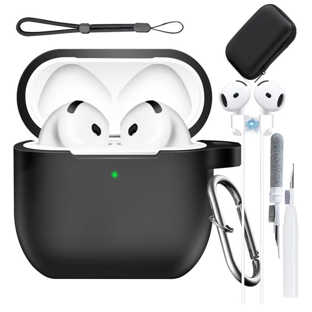 Sleek Black Earbuds Case with Accessories